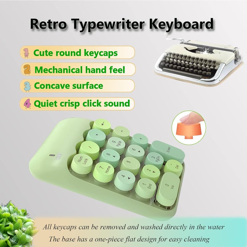 Seaciyan Wireless Number Pad, Ergonomic Cute Colorful Retro Mini Portable Numeric Keypad, 2.4G Cordless External Keyboard for Computer, Laptop (Green) - Image 3